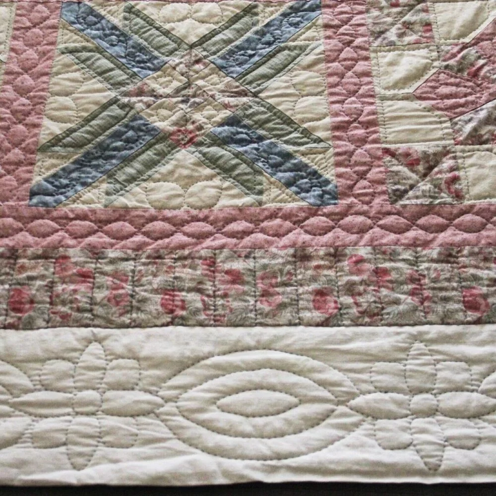 Vintage 80's/90's Completely Handmade Hand Stitched Quilt Pink Squares 87L x 60W